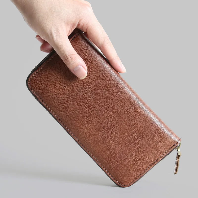 

Sheepskin Leather Wallet for Men Vintage High Quality Zipper Wallets Men Long Purse Male Business Clutch Bag Phone Wallet