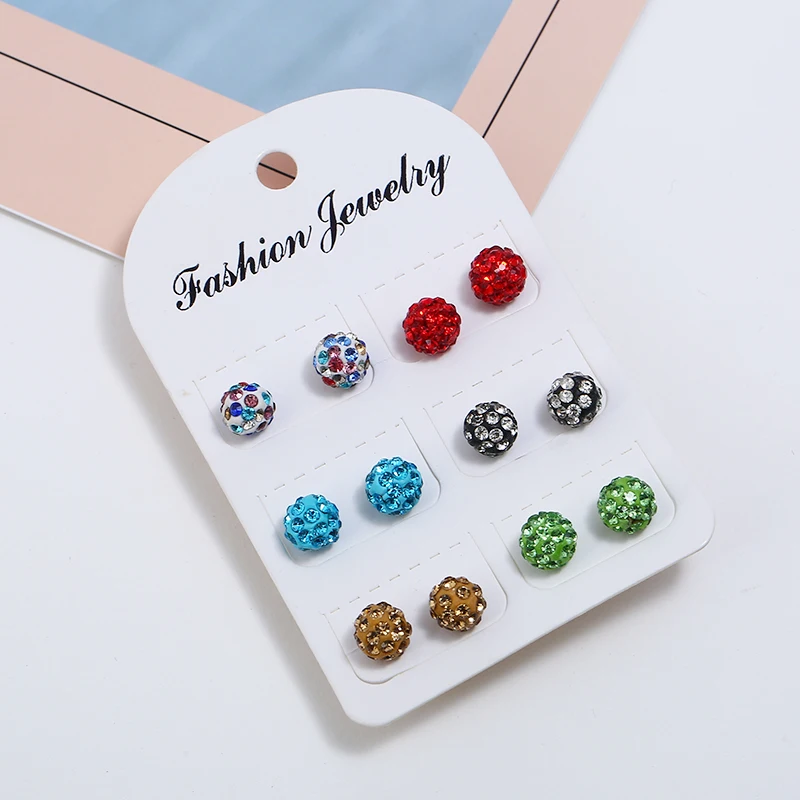 

FLDZ 6 pairs / set Women Minimalist Temperament Multicolor Inlaid Rhinestone Stud earring Fashion Shining Spherical Earring