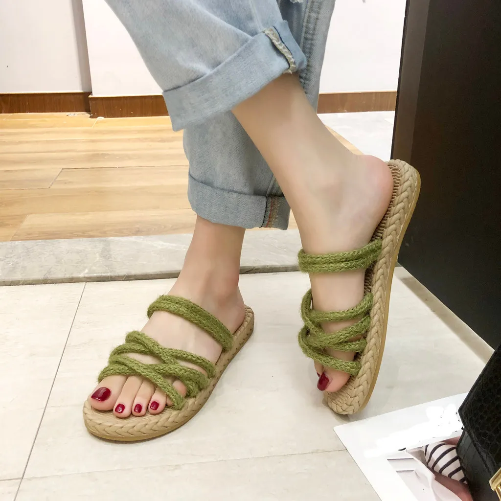 Летняя женская Соломенная подошва из конопли модная универсальная тканая обувь