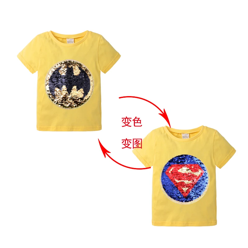 Summer Baby Girls Boys T Shirt Magic Reversible Sequin Novelty Clothing Kid Short Sleeve Cartoon Casual unisex Tshirt Tee DBT109