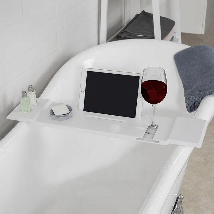 Bath Tub Shelf Tray with iPad/Mobile Phone SoBuy® FRG104-N Bamboo Bathtub Rack Glass & Candle Holder 