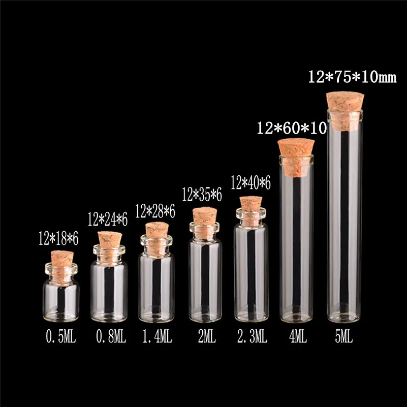 Маленькие стеклянные бутылки с пробками Крошечные стеклянные флаконы банки прозрачные банки 1 мл 2 мл 5 мл бутылки желаний 100 шт
