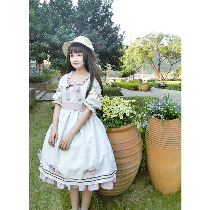 

2018 SUMMER Red fruit cla Elegant Slim Bow Puff sleeve Lolita Dress