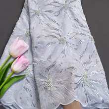 Чистый белый вышитый бисером Африканский швейцарский кружевной вуаль ткань супер мягкий нигерийский швейное платье Высокое качество 5 ярдов хороший выбор