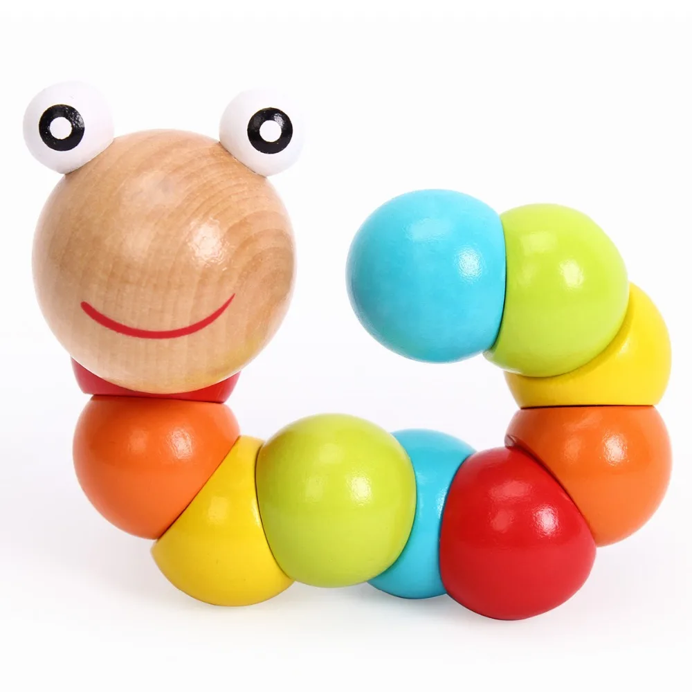 

New DIY Baby Kids Polished Twist Caterpillars Colorful Wooden Wood Toy Developmental Infant Educational WJ342