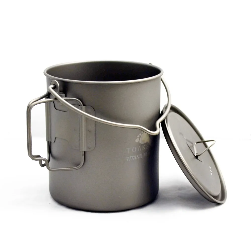 Tazas 750 ml al aire libre senderismo Camping titanio con estribo ultraligero cuelgue olla para Picnic Cocina