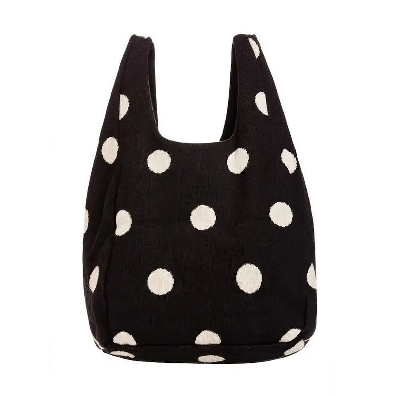 

2018 winter fashion knitted polka dot vest bag women's big shoulder bag shopping bags retro style tote vintage handbag