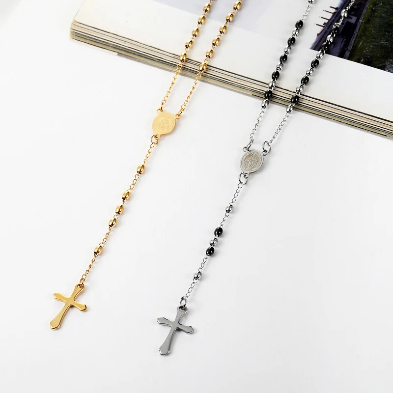 Buy 3mm Oval Bead Rosary Cross Pendant Necklace