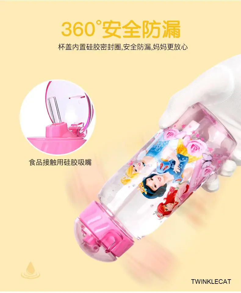 Дисней Детские Бутылочки для воды 450 мл Минни Микки Маус чашки с картинками из мультфильмов с соломинкой капитан спортивные бутылки девушки принцесса чашки для кормления