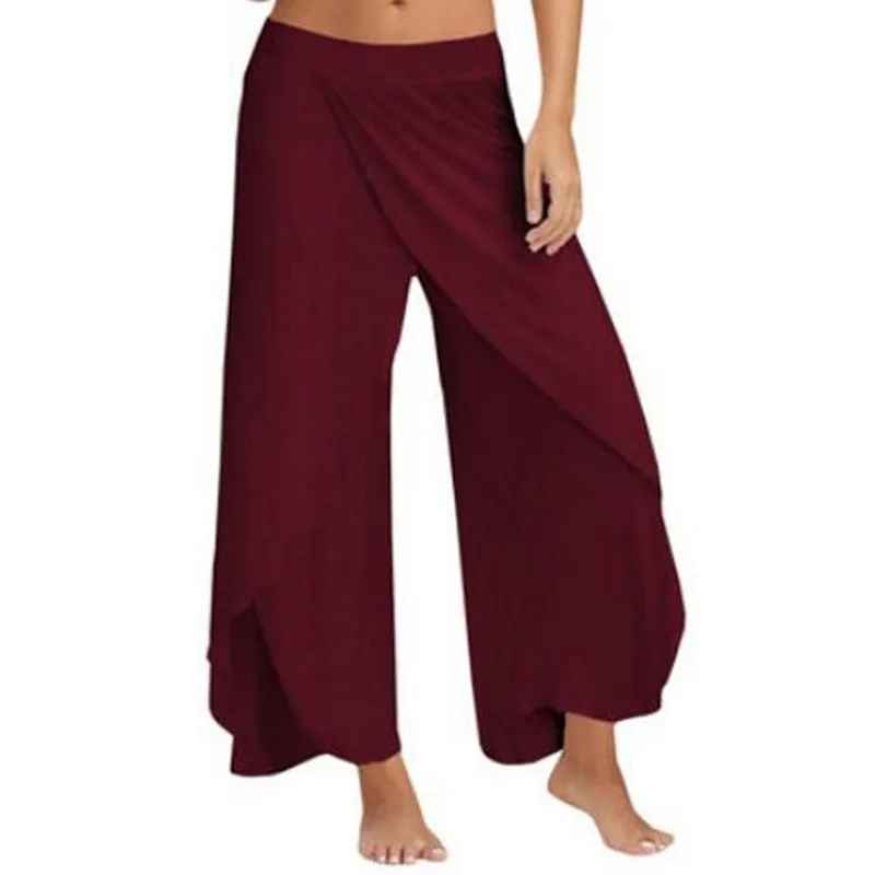 LASPERAL Высокая талия Твердые модные открытые повседневные брюки длинные брюки женские размера плюс 5XL широкие брюки шифон для женщин - Цвет: wine red