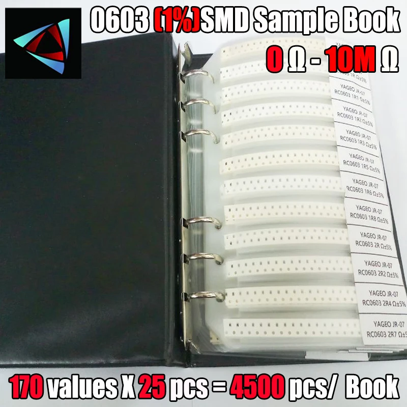 4250 шт./лот RC0603 FR 07 0603 1% SMD альбом образцов резисторов 0R ~ 10M допуск 170 значения 25 шт.