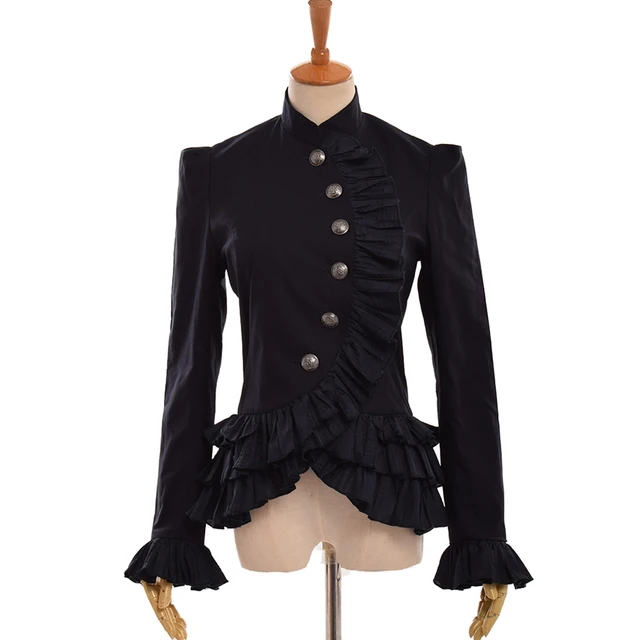 Retro Style Women Victorian Jacket Steampunk Bottons Ruffles Falbala ...