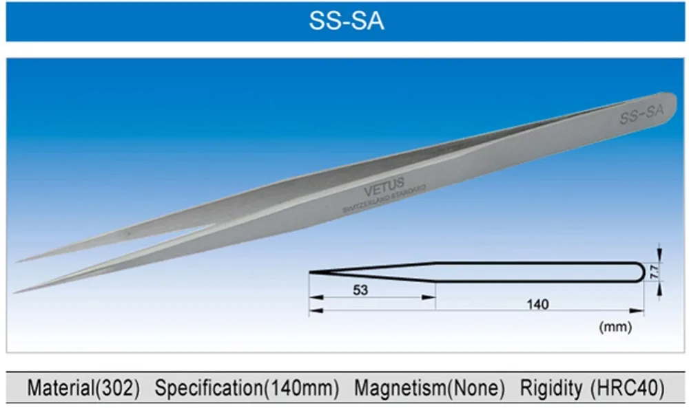 VETUS SA серия Пинцет из нержавеющей стали антимагнитный антикислотный антикоррозийный для наращивания ресниц макияж лабораторные инструменты для ремонта