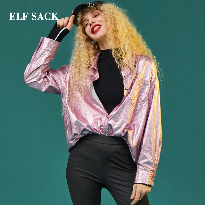 Женская блузка ELFSACK с длинным рукавом и отложным воротником европейский