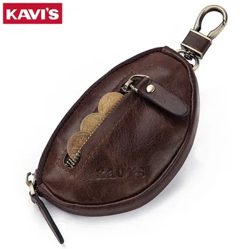 

KAVIS Coin Purse Genuine Leather Men Wallet Mini Zipper Soft Purses Car Key Bag For Money Pocket Small Holder for Coin Chain