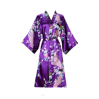 

New Print Flower V-Neck Kimono Robe Dressing Gown Summer Lady Loose Nightwear Satin Long Nightdress Oversize Sleepwear Negligee