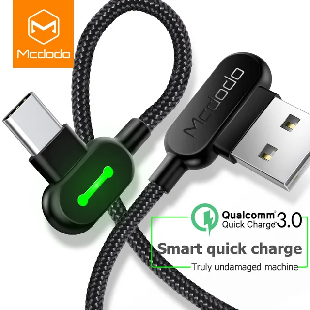 MCDODO USB Type C 90 Degree Fast Charging usb c cable L Type-c Data Cord Charger usb-c For Samsung S8 S9 Note 8 Xiaomi mi5 mi6