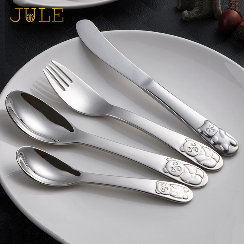Children Tableware Cutlery Set 4Pcs Dinnerware Set China Panda Quality Kids Dinner Knives Forks Food Stainless Steel Dining Set Children Tableware Cutlery Set 4Pcs Dinnerware Set China Panda Quality Kids Dinner Knives Forks Food Stainless Steel Dining Set