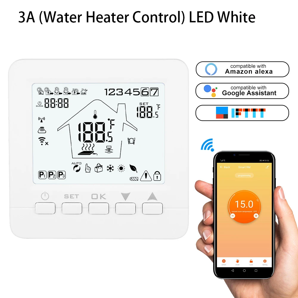 Термостат с Wi-Fi, светодиодный термостат, газовый котел/вода/Электрический Подогрев полов, умный водонагреватель/газовый котел, управление с помощью приложения - Цвет: Water Heater 3A