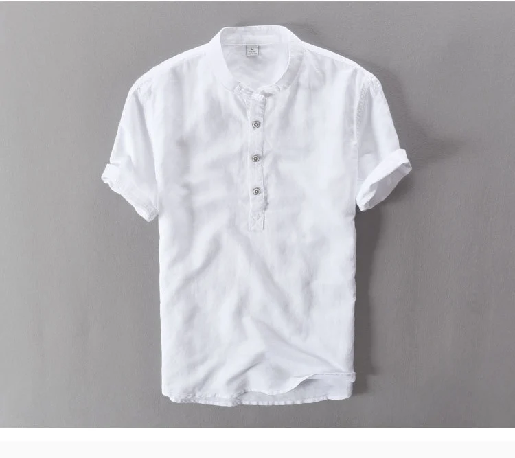 

Chinese style linen t-shirt Men's Summer Casual T-shirt Short sleeve stand collar loose linen top XD162