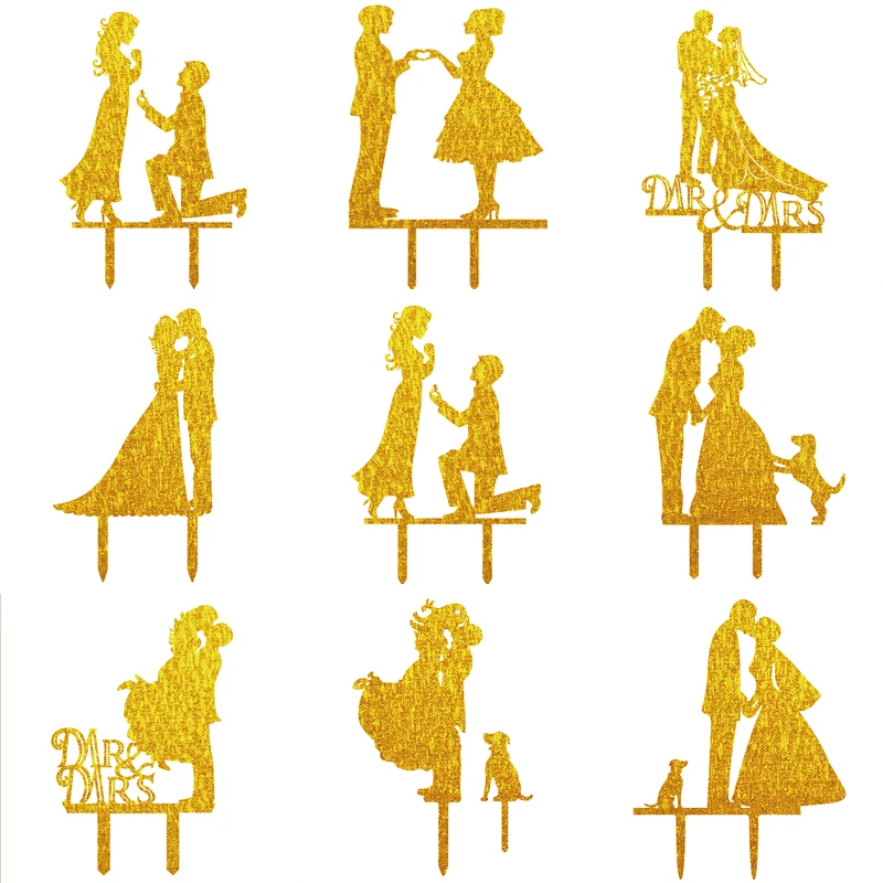 

Gold Silver Glitter Acrylic Cake Topper Wedding Cake Topper for Bride Groom Mr Mrs Propose Memorial Day Cake Decoration