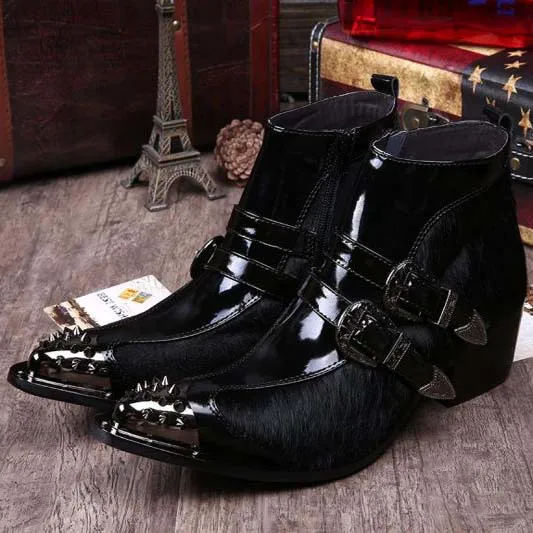

Free shipping Men's Fashion Full Grain Leather Pointed Toe Ankle boots Casual Rivets Pointed Toe Shoes for men