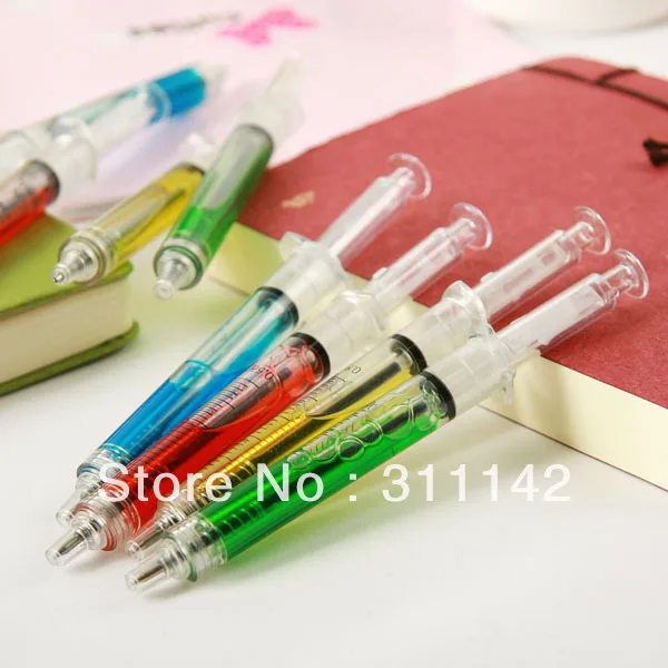 

Hotsale! 6 Colors Syringe pen/Ball pen/ Promotional injection pen plastic ballpoint pen funny advertising pens with logo