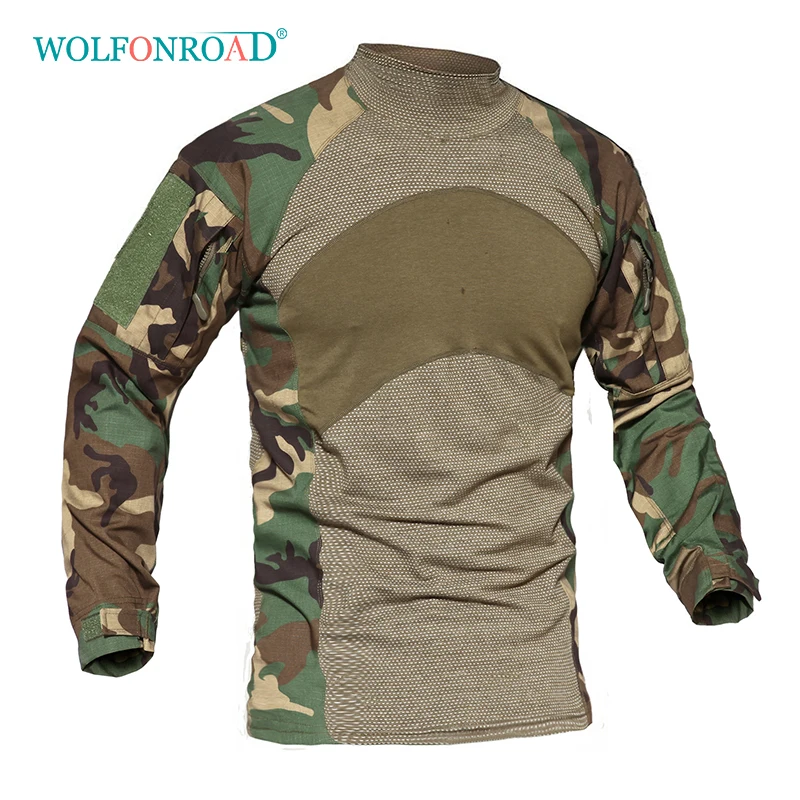 

WOLFONROAD Men Spring Autumn Long Sleeve T-Shirt Outdoor Sport Tee Military Tactical Shirts Hiking Camping Camouflage T-Shirts