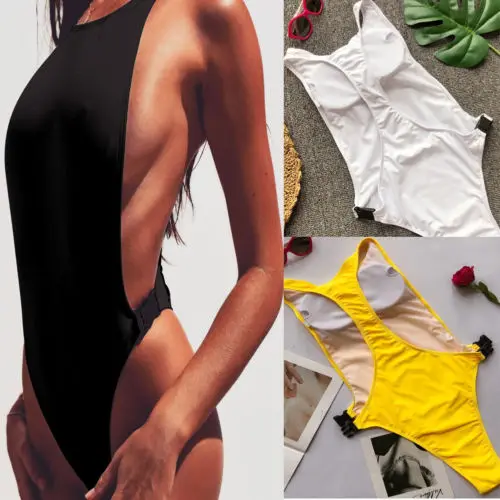 

2018 Summer New Women One-Piece Solid Briefs Swimsuit Beachwear Swimwear Push-up Monokini Bikini Bathing