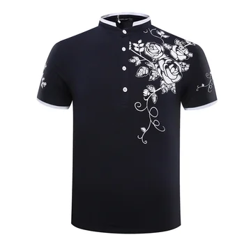 

Nice New Summer Men Polo Shirt Short-sleeve Fashion Rose Floral Print POLO Slim Fashion Stand Collar Business Leisure Tops