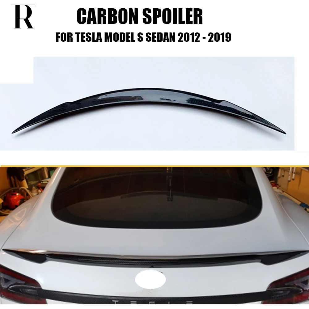 CarbonFiberVStyleRearTrunkWingSpoilerforTeslaModelSSedan60