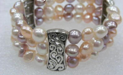 

huij 001128 3strands white pink freshwater cultured pearls bracelet