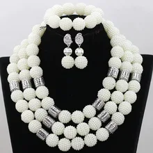 Блестящий белый бисер Свадебный комплект ювелирных изделий комплект нигерийских ювелирных изделий для женщин должен иметь WA674