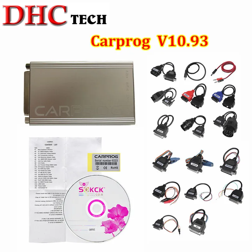 Бесплатная доставка DHL Новые Carprog V10.93 полный 21 Адаптеры профессиональный