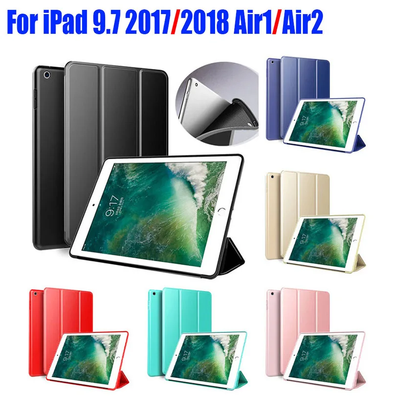 

For iPad 9.7 inch 2018 2017 Case PU Leather TPU Silicon Back Slim Light Weight Smart Cover for iPad Air1 Air2 IPP1