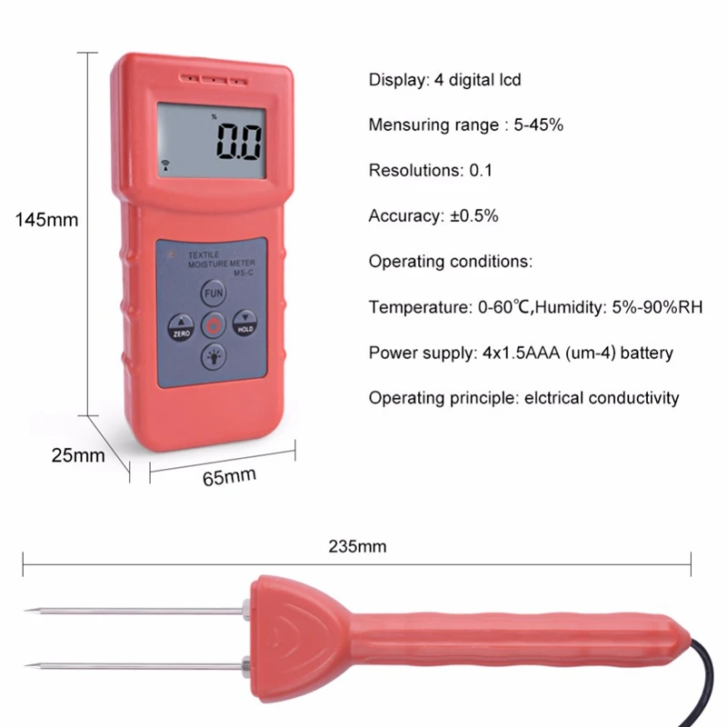 Ms-C Textile Moisture Meter Measuring For Textile Materials,Clothes,Cotton,Yarm,Wool Moisture Meter Tester Ra