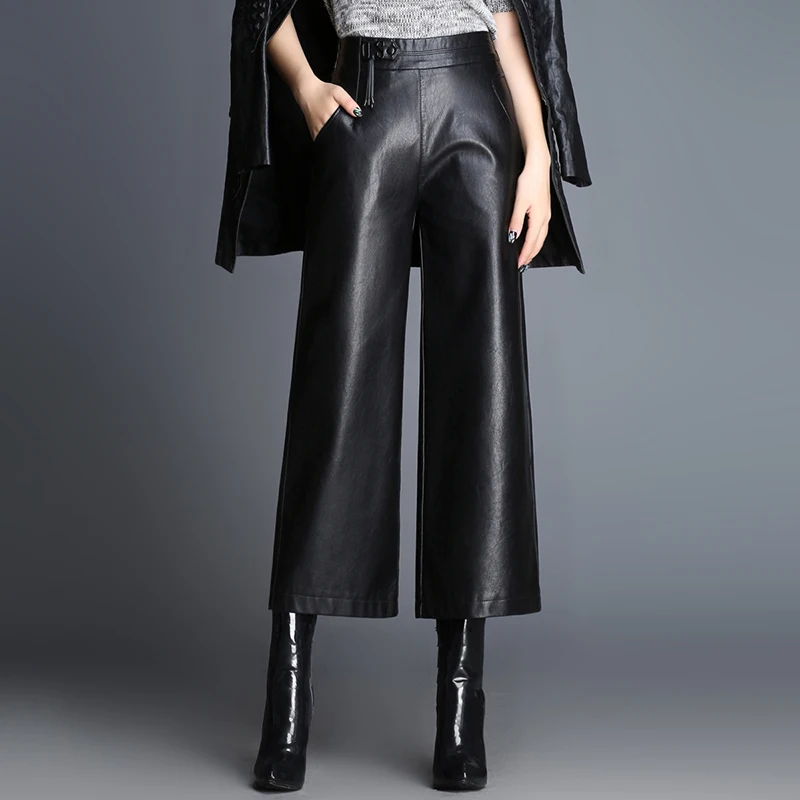 Высококачественные осенние женские модные кружевные узкие брюки Harajuku уличная Высокая талия большого размера удобный женский кожаный