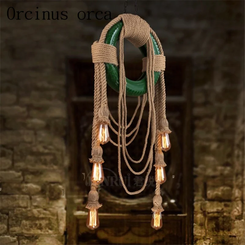 

American country industrial wind retro color tire chandelier living room restaurant cafe creative decorative rope lamp