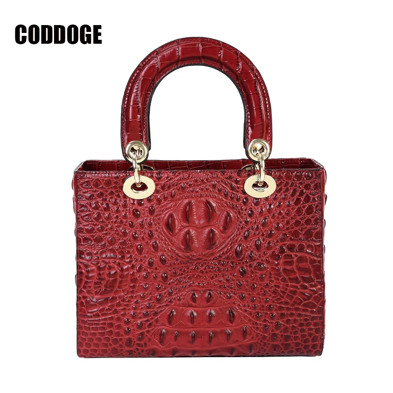 

CODDOGE Superior Cowhide Genuine Leather Women Handbags Crocodile Pattern Luxury Handbags Women Bags Designer Leather Bags