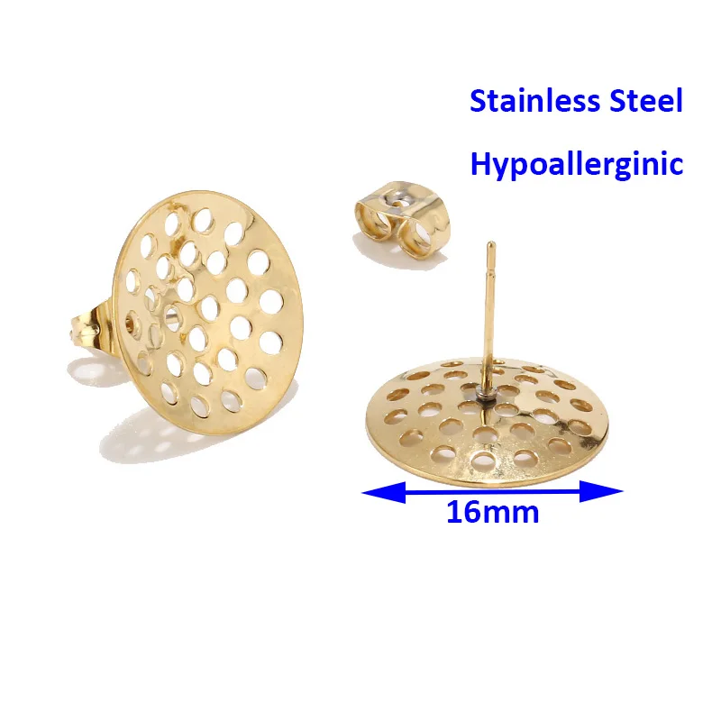 Нержавеющая сталь 16 мм золотые серьги-гвоздики с ушками для изготовления ювелирных изделий DIY ювелирных изделий Компоненты гипоаллергенные