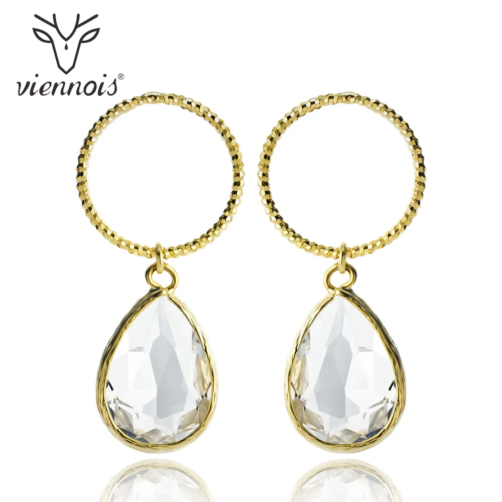 Viennois New Gold Color Water Drop Earrings for Women Crystal Rhinestone Earrings Retro Trendy Jewelry