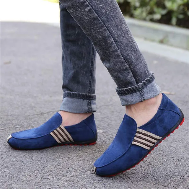 Merkmak/Новые весенние мужские замшевые лоферы, летняя повседневная мужская обувь для вождения, Модная Удобная нескользящая обувь для ленивых на плоской подошве - Цвет: Blue
