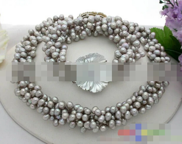 

Hot sell Noble- free shipping 12634 4strands rice gray freshwater pearl necklace bracelet (A0423)