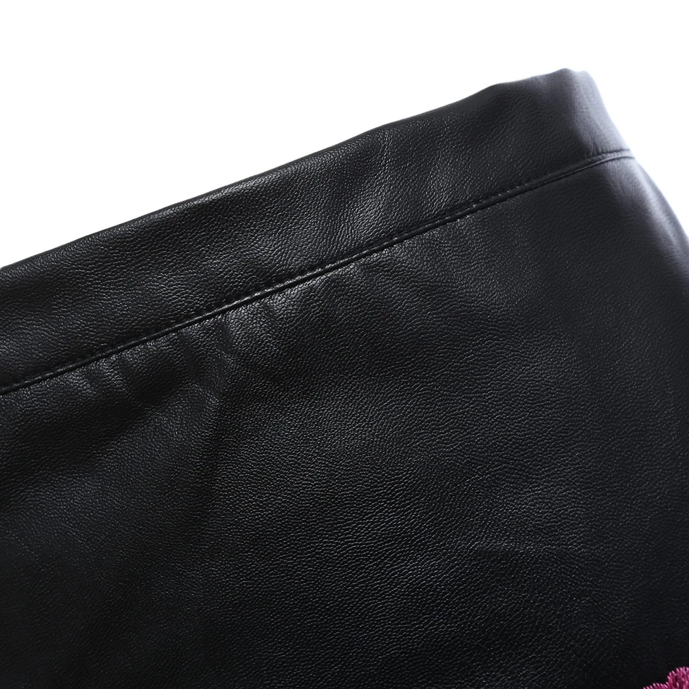 VESTLINDA Black Skirt Floral Embroidery Vintage PU Leather Pencil Skirt Women Slim High Waist Zipper Mini Ethic Plus Size Skirts 16