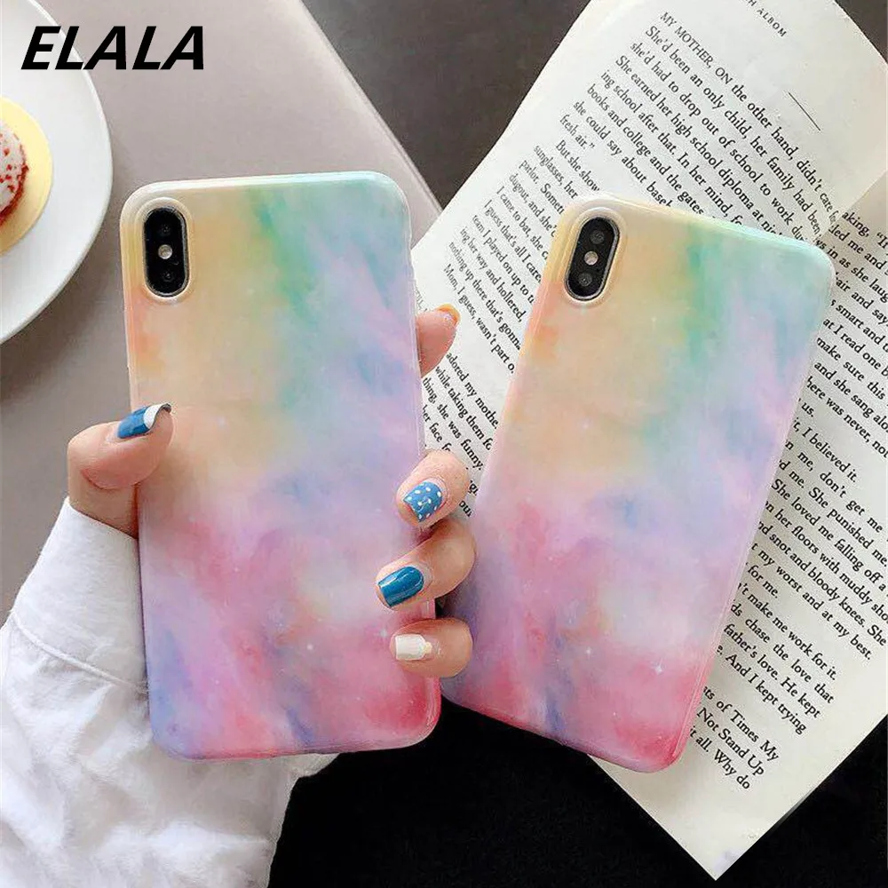 

ELALA Glossy Phone Case For iPhone XR Case Soft IMD Colorful Glitter Back Cover For iPhone 6 6S 7 8 Plus X XS MAX XR Cases Coque