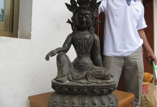 

USPS to USA S0810 24" Tibetan Fane bronze Carved freeness Sit Kwan-yin Bodhisattva Buddha statue (B0328)