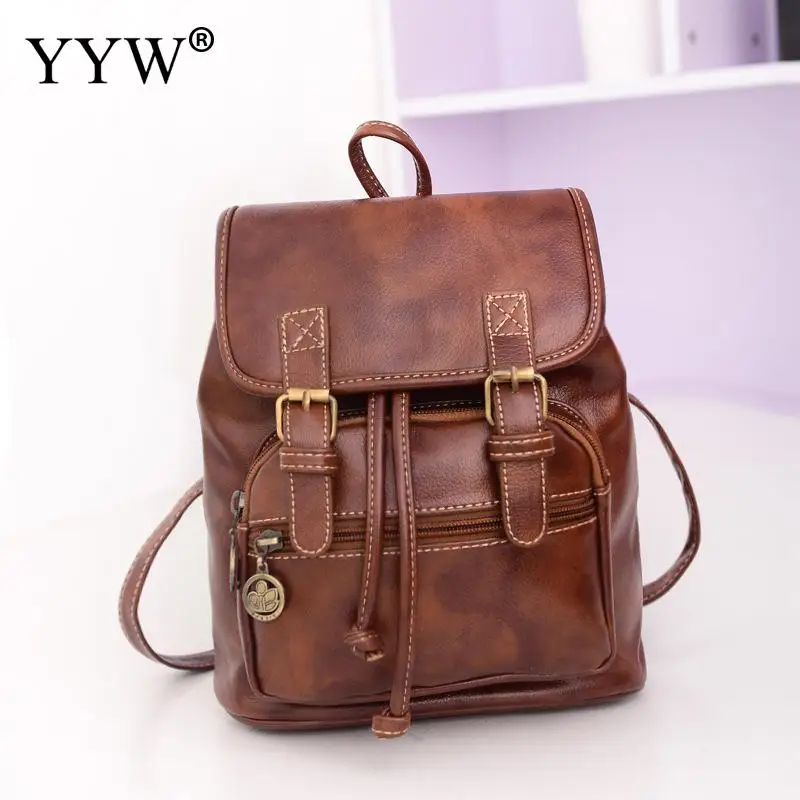 

YYW Brand Pu Leather Vintage Backpack Preppy Style Women School Backpack Simple Design Travel Backpack Casual Mochila Feminina