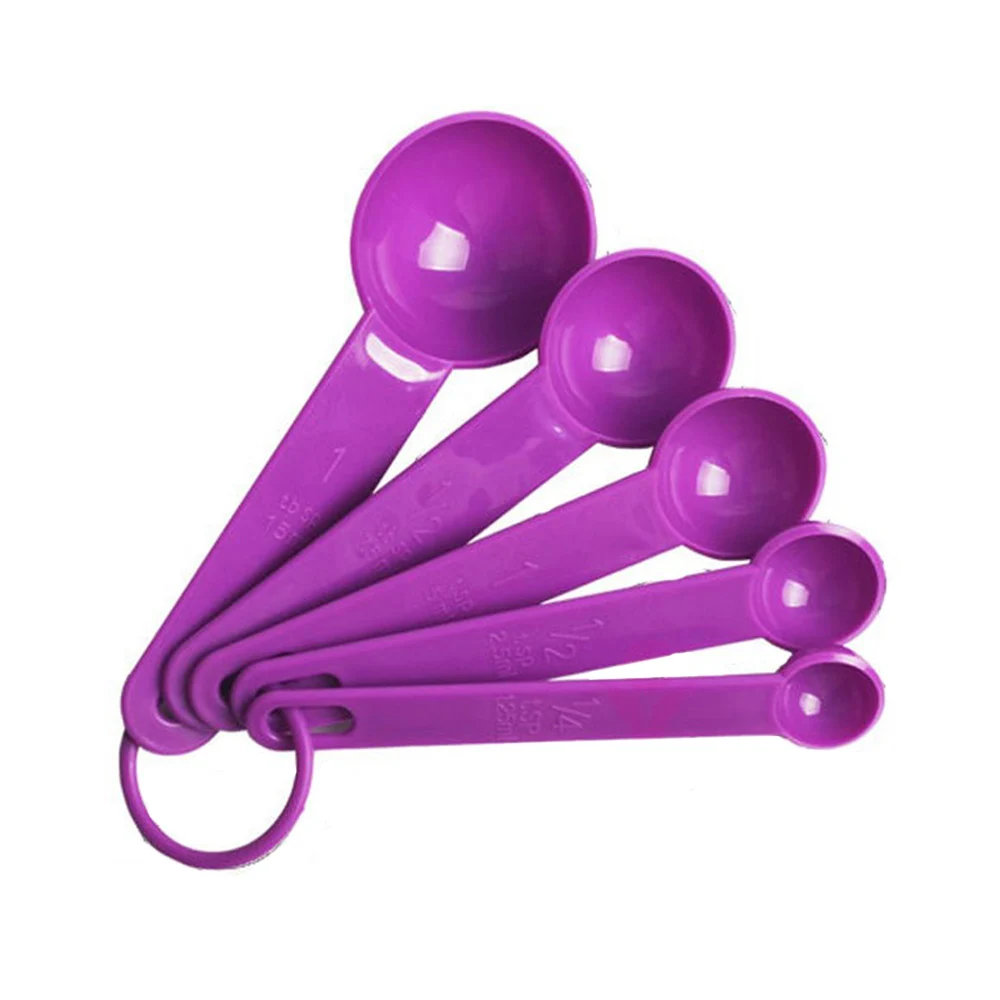 

Creative 5pcs/set Baking Measuring Spoon Cooking Kitchen Tools Silicone Measuring Ladle with Scale Purple&Black Kitchen Cup Tool