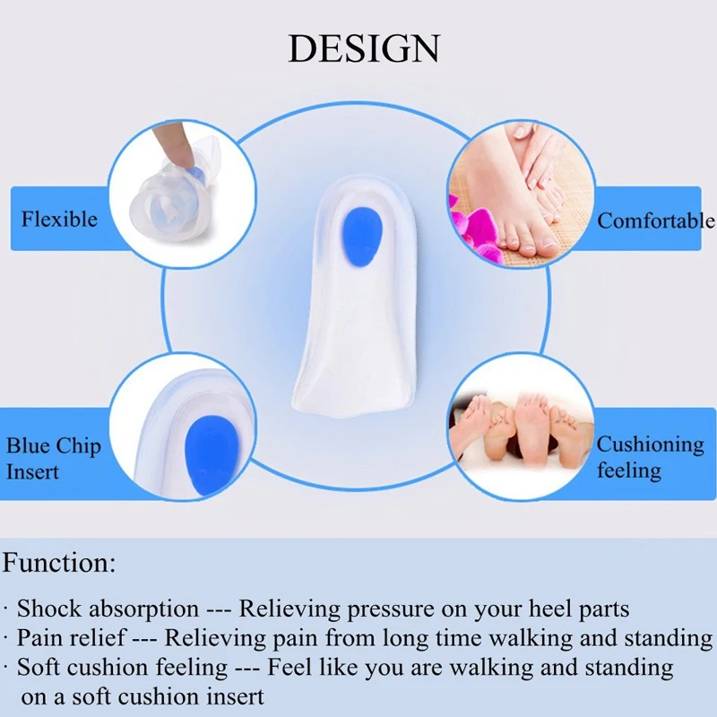 1 пара силиконовых гелевых чашек для ухода за ногами, вставки для обуви для подошвенного фасциита, боли в пятке, костной шпоры и боли в ахилле