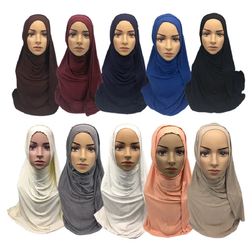 Высокое качество Однотонные модальный хлопок Джерси хиджаб шаль Обёрточная бумага для мусульманских Для женщин прямоугольник Исламской твердых повязка шарфы 10 шт